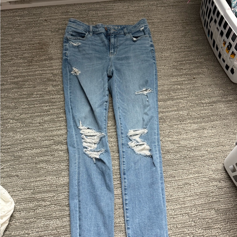 American Eagle Outfitters Light Blue Distressed Straight Leg Jeans